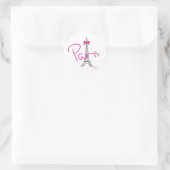 Sticker Rond Tour Eiffel Paris avec arc rose (Sac)
