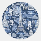 Sticker Rond Tour Eiffel Paris complexe Toile Bleue (Devant)