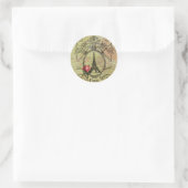 Sticker Rond Tour Eiffel Paris et Rose Rouge Steampunk (Sac)