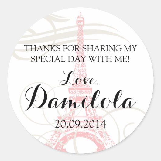 Sticker Rond Tour Eiffel Paris Mariage (Devant)
