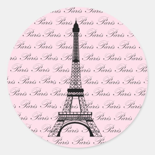 Sticker Rond Tour Eiffel Paris rose et noir (Devant)