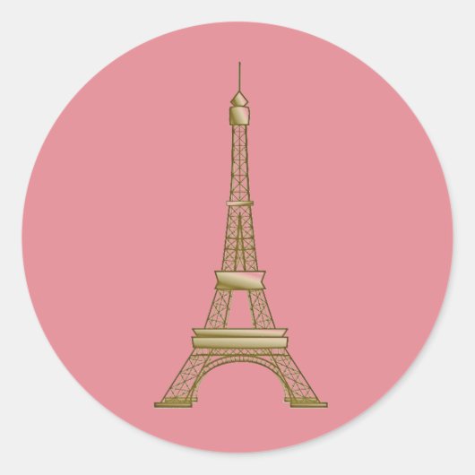 Sticker Rond Tour Eiffel Paris Rose & Or (Devant)