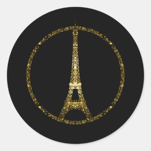 Sticker Rond Tour Eiffel parties scintillant dorée scintille s