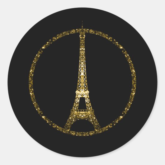 Sticker Rond Tour Eiffel parties scintillant dorée scintille su (Devant)