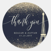 Sticker Rond Tour Eiffel Parties scintillant Mariage Merci (Devant)