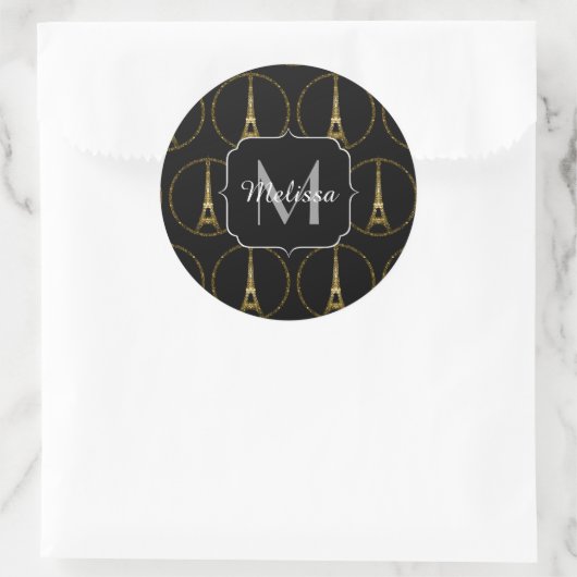 Sticker Rond Tour Eiffel parties scintillant or scintille Monog (Sac)
