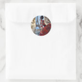Sticker Rond Tour Eiffel, Robe Rouge, Allons-y (Sac)