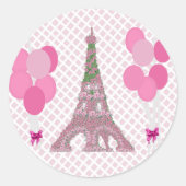 Sticker Rond Tour Eiffel rose Ballons Roses Rose (Devant)