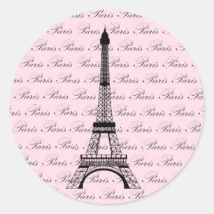 Sticker Rond Tour Eiffel rose et noir de Paris