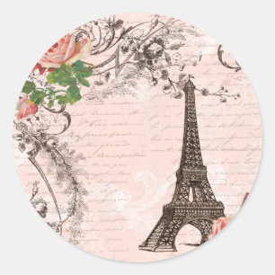 Sticker Rond Tour Eiffel Rose rouge