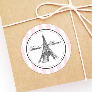 Sticker Rond Tour Eiffel Rose Vintage Mariage Parisien