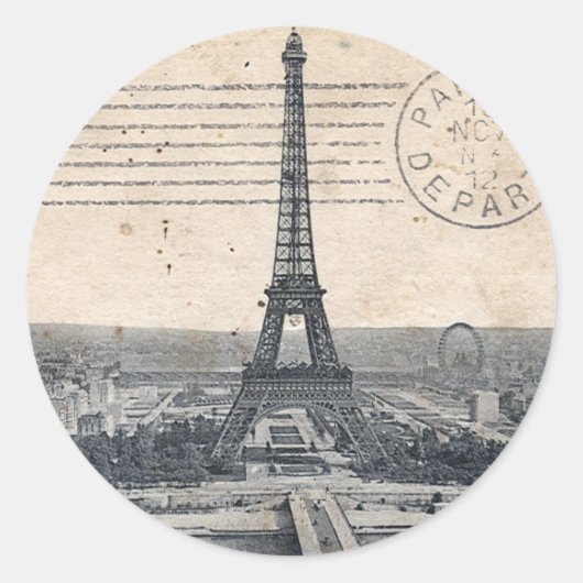 Sticker Rond Tour Eiffel vintage (Devant)