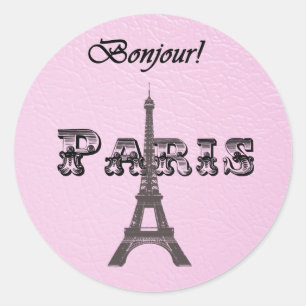 Sticker Rond Tour Eiffel vintage de Paris Bonjour