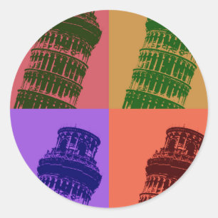 Sticker Rond Tour penchée de Pise Pop Art