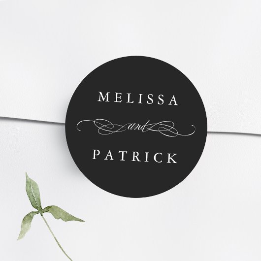 Sticker Rond Tourbillonnant Et Script Mariage Noir & Blanc