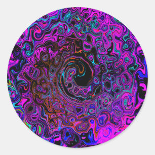 Sticker Rond Tourbillonnement Liquide Rétro Noir et Magenta