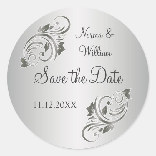 Sticker Rond Tourbillons floraux gris argenté Enregistrer l'aut (Devant)
