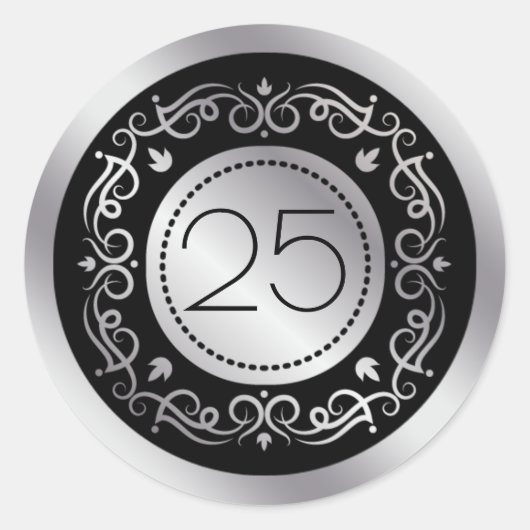 Sticker Rond Tourbillons noirs en argent 25e anniversaire Maria (Devant)