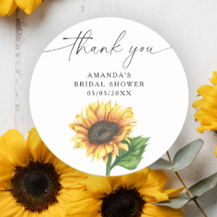 Sticker Rond Tournesol aquarelle, merci cadeau de douche de mar