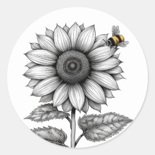 Sticker Rond Tournesol avec chevalet noir et blanc