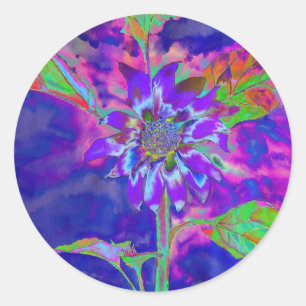 Sticker Rond Tournesol bleu Abstrait   retro funky