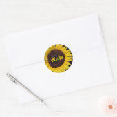 Sticker Rond Tournesol, Bonjour (Enveloppe)