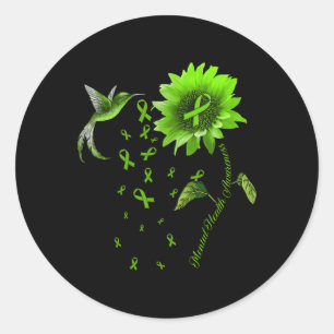 Sticker Rond Tournesol Colibri vert Ribbon Santé mentale A
