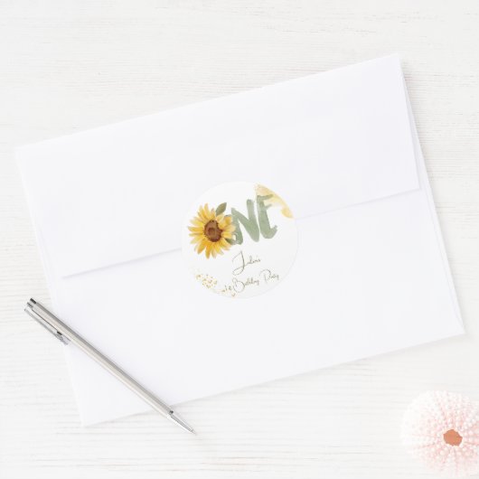 Sticker Rond Tournesol d'aquarelle premier anniversaire (Enveloppe)
