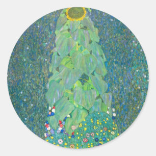 Sticker Rond Tournesol de Klimt, Fleurs Vintages Art Nouveau