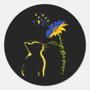 Sticker Rond Tournesol Drapeau Ukrainien Je Suis Avec L'Ukraine