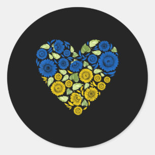 Sticker Rond Tournesol du coeur ukraine Je suis avec l'Ukraine 