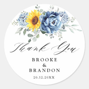 Sticker Rond Tournesol Dusty Blue Slate Peony Merci