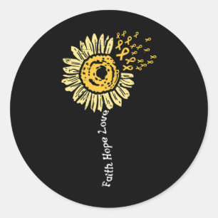 Sticker Rond Tournesol Enfance Cancer Ruban Faith Hope Love