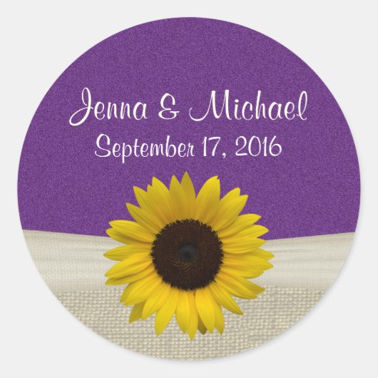 Sticker Rond Tournesol et Burlap violet (Devant)