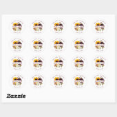Sticker Rond Tournesol et Rose Enregistrer la date Enveloppe Sc (Feuille)