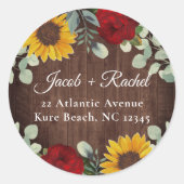 Sticker Rond Tournesol Eucalyptus Rose rouge Mariage (Devant)