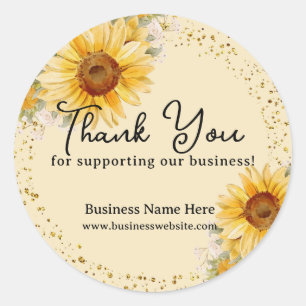 Sticker Rond Tournesol Faux Or Paillettes Mariage Affaires
