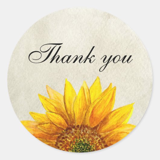 Sticker Rond Tournesol. Fleur rustique. Floral mariage merci (Devant)