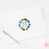 Sticker Rond Tournesol Gingham Bleu Merci (Enveloppe)