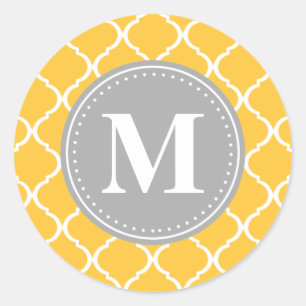 Sticker Rond Tournesol Jaune Latis marocain Gris Monogramme