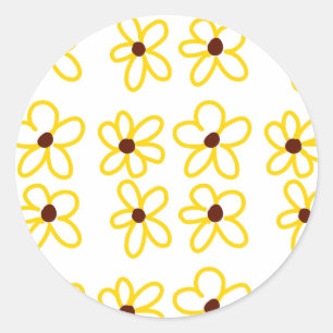 Sticker Rond Tournesol marron jaune motif floral moderne boho