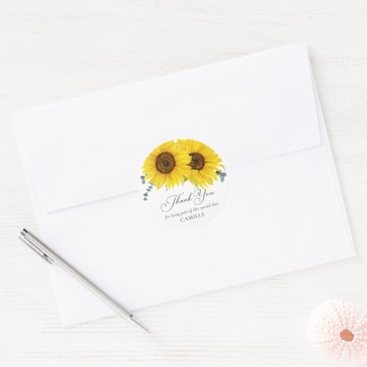 Sticker Rond Tournesol Merci  (Enveloppe)