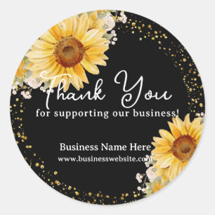 Sticker Rond Tournesol Noir Paillettes Or Faux Mariage Entrepri