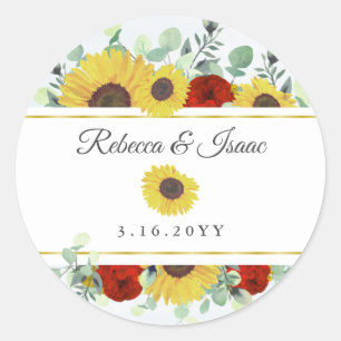 Sticker Rond Tournesol rustique Bourgogne Rouge Floral Mariage