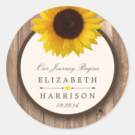 Sticker Rond Tournesol rustique et Mariage de bois Brown (Devant)
