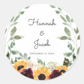 Sticker Rond Tournesol rustique et Mariage Rose (Devant)
