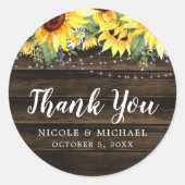 Sticker Rond Tournesol rustique Lights Mariage Merci (Devant)