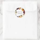 Sticker Rond Tournesol rustique & Monogramme floral Bourgogne - (Sac)