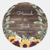 Sticker Rond Tournesol Rustique Rose Mariage en bois Favoriser (Devant)