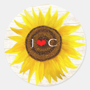 Sticker Rond Tournesol sur écorce de bouleau Mariage campagnard